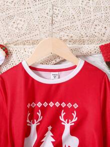 SHEIN Leap Crew Tween Girls Pajamas for Christmas - Red - View 3