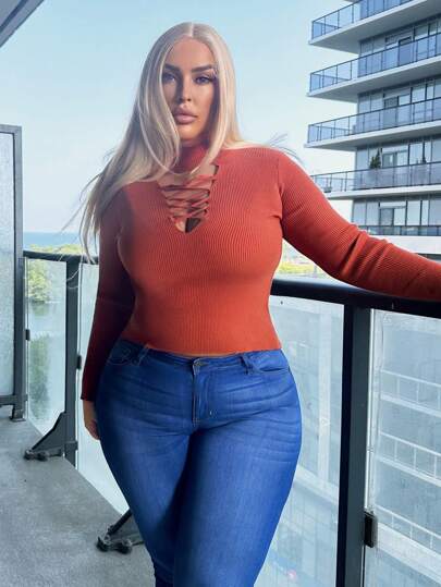 SHEIN SXY Talla grande Jersey con abertura delantera