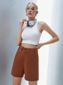 Chiquease 素色斜口袋短褲 - 咖啡棕 - 查看 6
