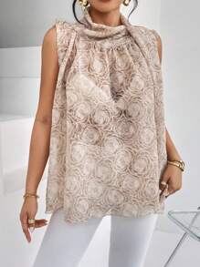 SHEIN Privé Hoa Dệt hoa Áo cổ bò Áo sơ mi - Màu Khaki - Xem 3