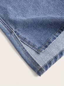 SHEIN MOD Split Hem Flare Leg Jeans - Medium Wash - View 4