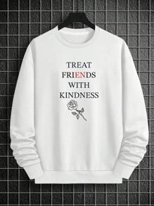 Manfinity Homme Loose Fit Men's Sweatshirt With Slogan, Floral Graphic And Drop Shoulder Design (Without T-Shirt) - White - View 4