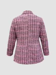 Flirla Plus Flap Detail Lapel Neck Blazer - Pink - View 2