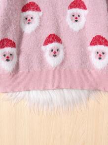 SHEIN Tween Girl Christmas Santa Claus Pattern Drop Shoulder Sweater,In Fall/Winter - Multicolor - View 4