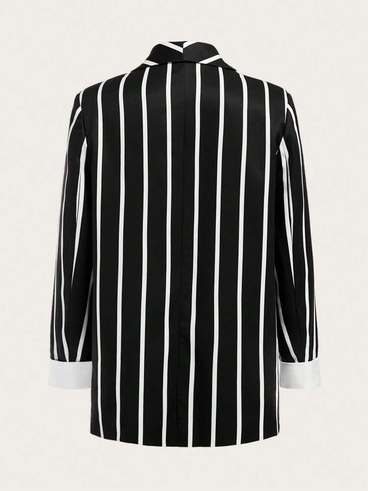 Striped Print Shawl Collar Open Front Blazer