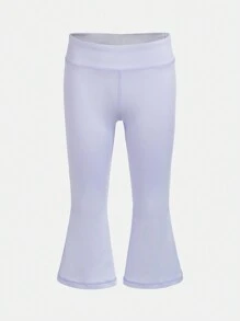 SHEIN Cô Gái Trẻ Chất rắn Chân bùng Hoạt động Quần - Màu tím hoa cà - Xem 1