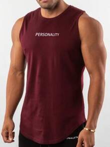 Manfinity Athleisure Camiseta deportiva sin mangas con gráfico de letras para hombre, camiseta de entrenamiento - Burdeos - Ver 1