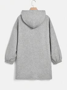 SHEIN EZwear Áo nỉ cỡ lớn có túi kangaroo, vai rớt, dây rút. - Xám - Xem 2
