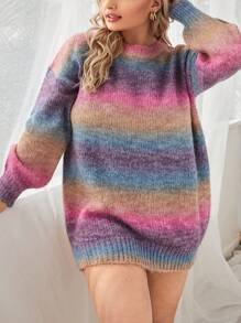 SHEIN CURVE+ 大碼漸層落肩袖毛衣洋裝 - 彩色 - 查看 1