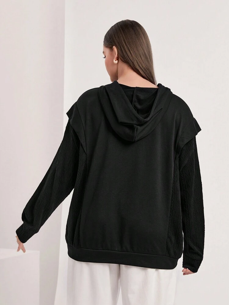Plus Size Letter Graphic Kangaroo Pocket Drawstring Sweatshirt