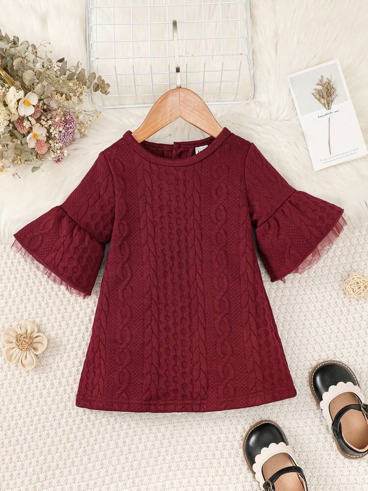 Baby Girl Contrast Lace Flare Sleeve Dress