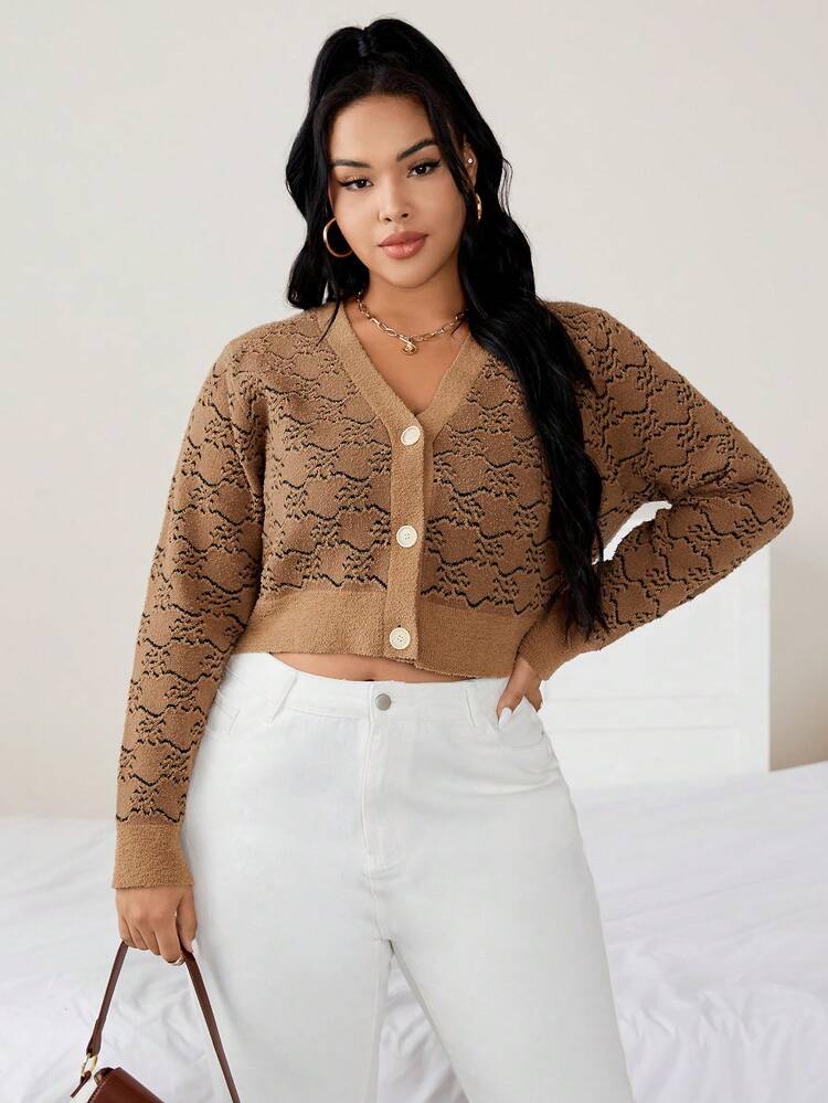 Plus Graphic Pattern Button Through Cardigan Fall Cloth For Women