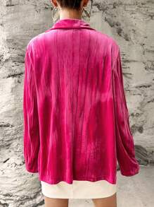 SHEIN Privé Lapel Neck Single Breasted Velvet Blazer - Hot Pink - View 2