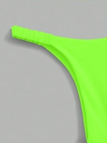 Swim Basics Summer Beach Solid Triangle Neon Halter Bikini Set Bathing Suit - Green - View 5