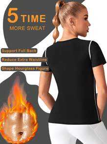 Top-stitching Round Neck Sports Tee - Black - View 2