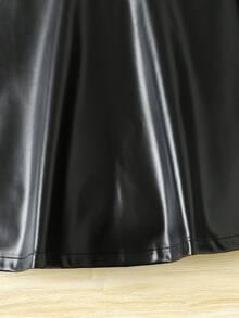 SHEIN 女大童優雅黑色高領底座襯衫和PU皮革帶洋裝套裝 - 黑色 - 查看 3