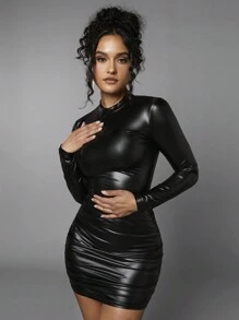 SHEIN BAE Robe Moulante À Col Montant en PU