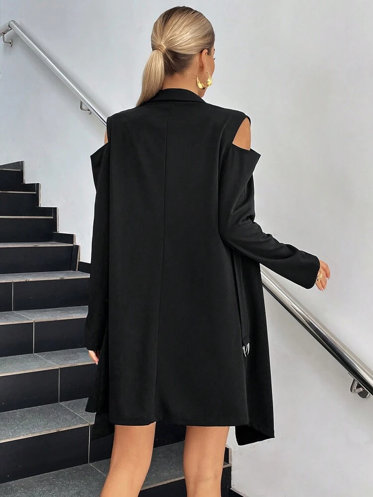 Cold Shoulder Belted Blazer Dress
