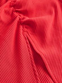 SHEIN MOD Vestido halter unicolor fruncido de muslo con abertura - Rojo - Ver 4