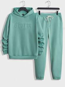 Manfinity RebelGame Men Letter Pattern Hoodie & Drawstring Waist Sweatpants - Mint Blue - View 1