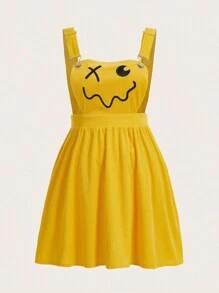 SHEIN Qutie 大碼卡通圖案背帶洋裝不帶T恤 - 黃色 - 查看 1