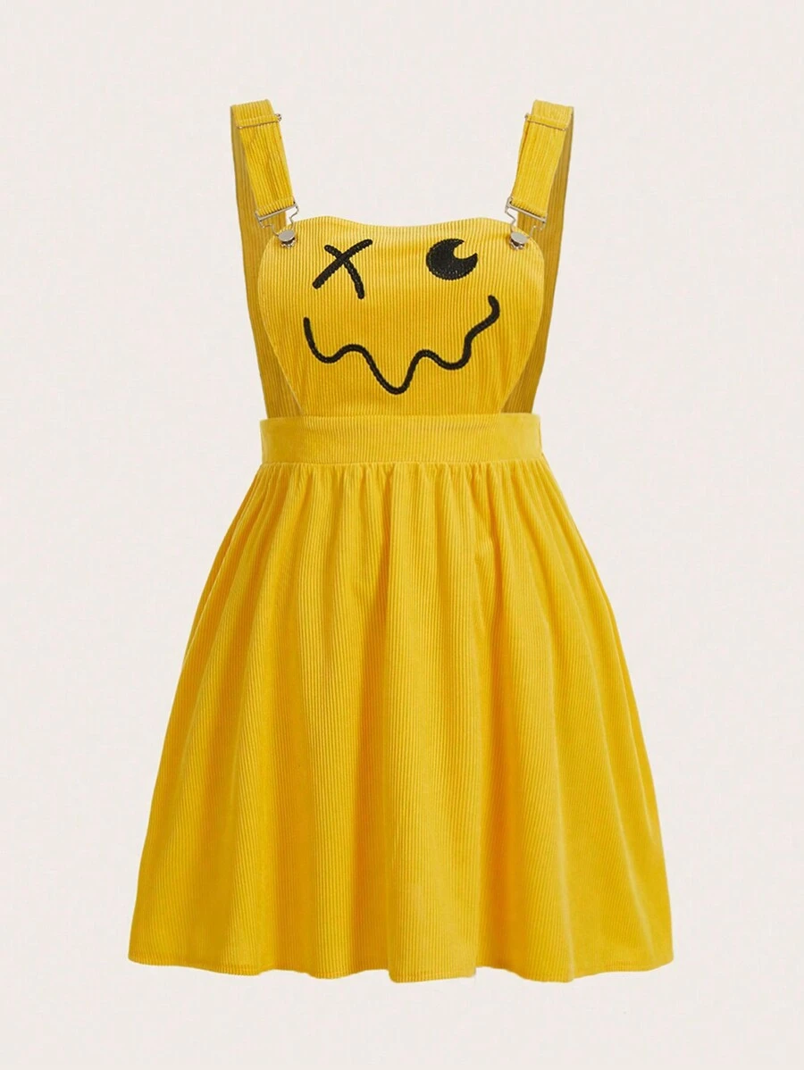 SHEIN Qutie 大碼卡通圖案背帶洋裝不帶T恤 - 黃色 - 查看 1