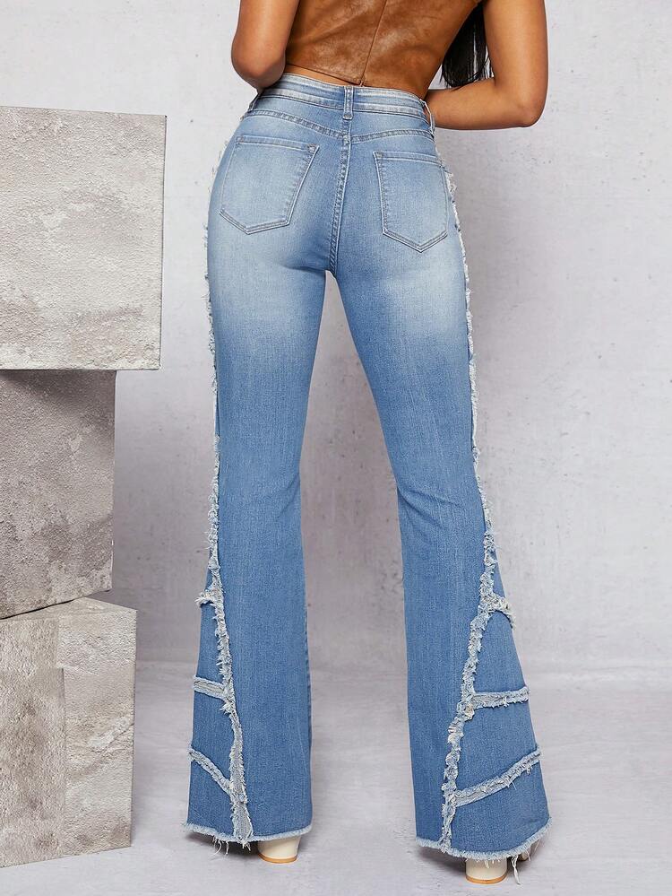 Slant Pocket Frayed Edge Flare Leg Jeans