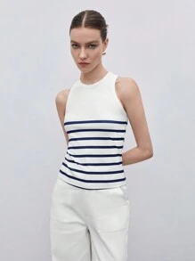 BizChic Striped Print Tank Top - Blue - View 7