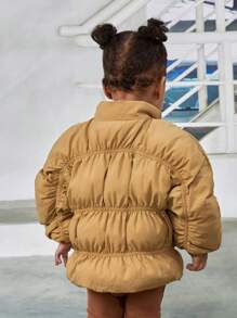 SHEIN Baby Girl Zip Up Padded Coat & Scarf,In Fall/Winter - Khaki - View 2