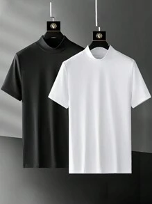 Manfinity Homme Hombres 2 piezas Camiseta unicolor de cuello alto