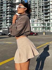 SHEIN SXY Solid Pleated Hem Skirt - Apricot - View 4