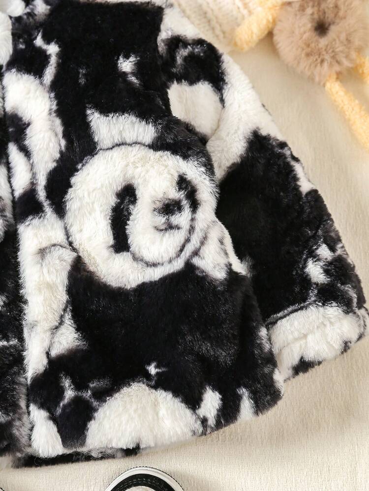 Baby Girl Panda Pattern Hooded Teddy Jacket