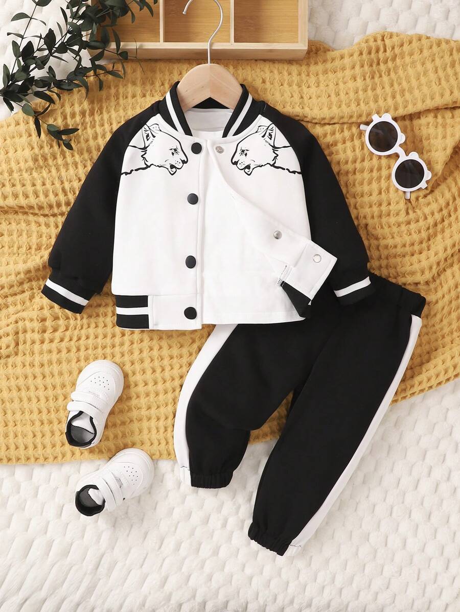 Đứa bé trai Đồ họa Hoạt hình Tay Raglan Áo khoác Đại học & Quần nỉ - Nhiều màu - Xem 1