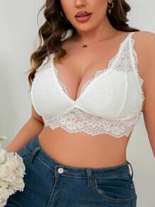 Plus Floral Lace Bralette - White - View 3