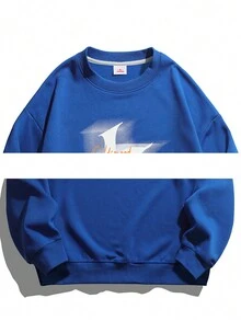 Men Letter Graphic Sweatshirt - Blue - View 3