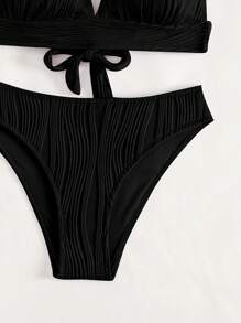SHEIN Swim Summer Beach Plain Criss Cross Tie Back Bikini Set - Black - View 6