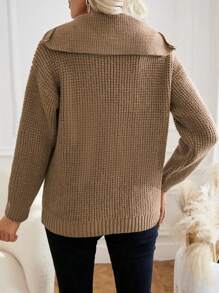 SHEIN LUNE Half Zip Drop Shoulder Sweater - Khaki - View 2