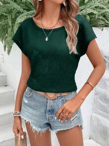 SHEIN VCAY Butterfly Embroidery Back Contrast Mesh Batwing Sleeve Tee