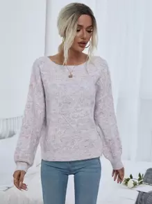 SHEIN LUNE Space Dye Drop Shoulder Sweater Knit Pullover Fall Winter Outfit - Multicolor - View 5