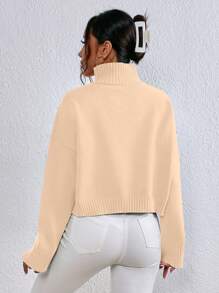 SHEIN Essnce Áo len nữ Gân đan màu trơn Giải trí - Màu be - Xem 2