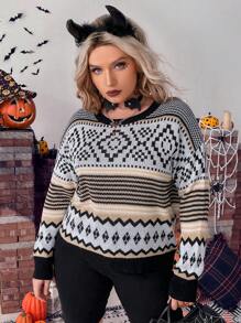 PUNK Plus Geo Pattern Drop Shoulder Sweater - Multicolor - View 4