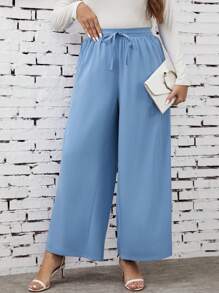 SHEIN LUNE Hơn Eo dây rút Quần ống rộng - Màu xanh lam - Xem 5