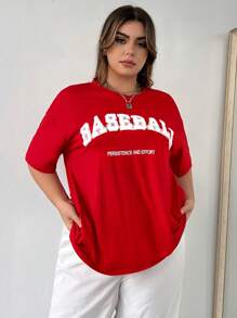 Flirla 休閒字母大碼T恤 - 紅色 - 查看 4