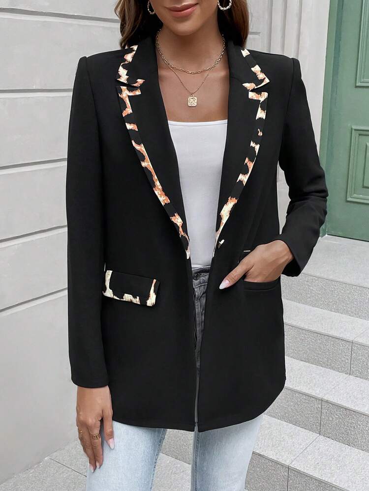 Contrast Leopard Print Lapel Neck Blazer
