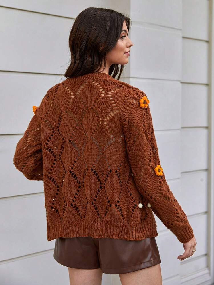 Appliques Button Front Cardigan