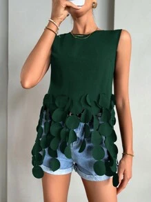 SHEIN Privé Chất rắn Viền không đối xứng Áo ba lỗ - Màu xanh lá cây đậm - Xem 1