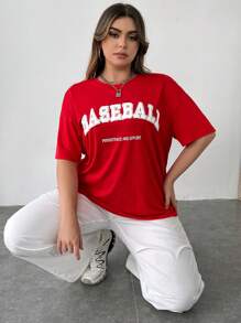 Flirla 休閒字母大碼T恤 - 紅色 - 查看 7