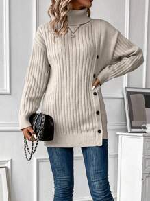 SHEIN Clasi Col Knoopdetail Oversized Truien