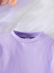 SHEIN Young Girl Fuzzy Sleeve Fitted Dress - Purple - View 3