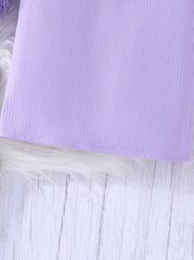 SHEIN Young Girl Fuzzy Sleeve Fitted Dress - Purple - View 6